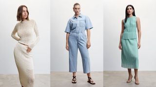 composite of three models wearing clothing from mango