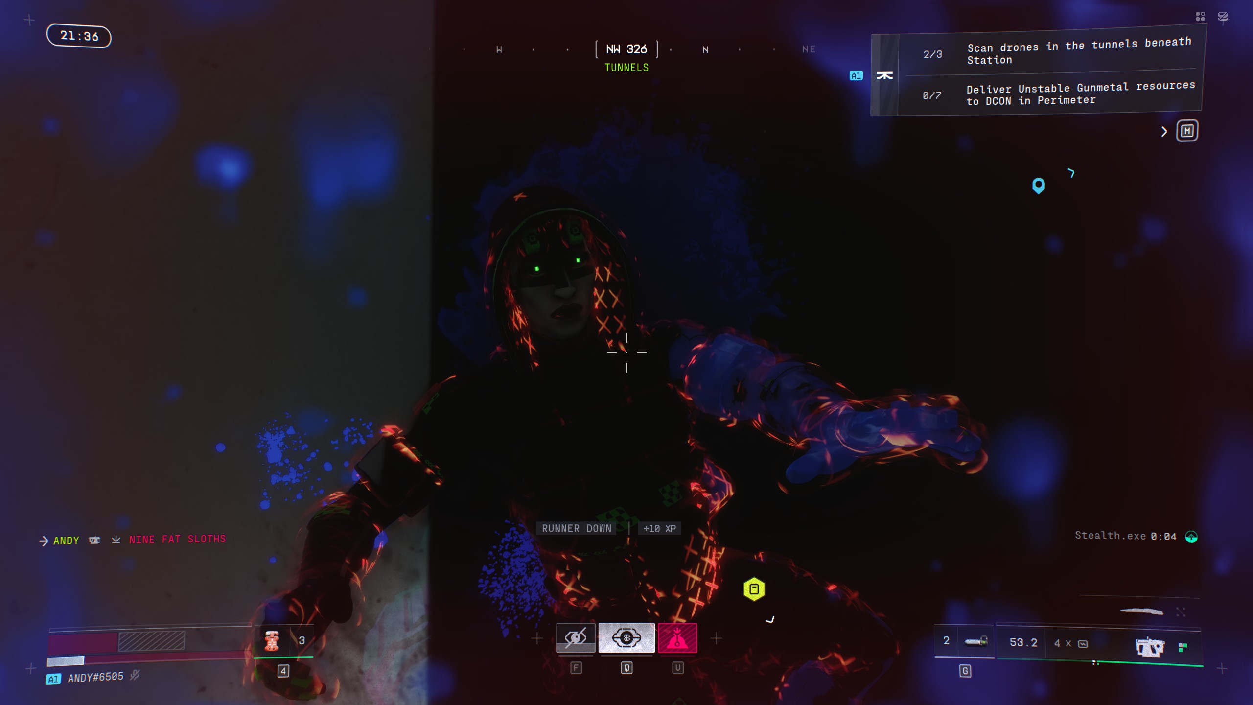 Marathon gameplay showing an Assassin using a finisher on a downed player