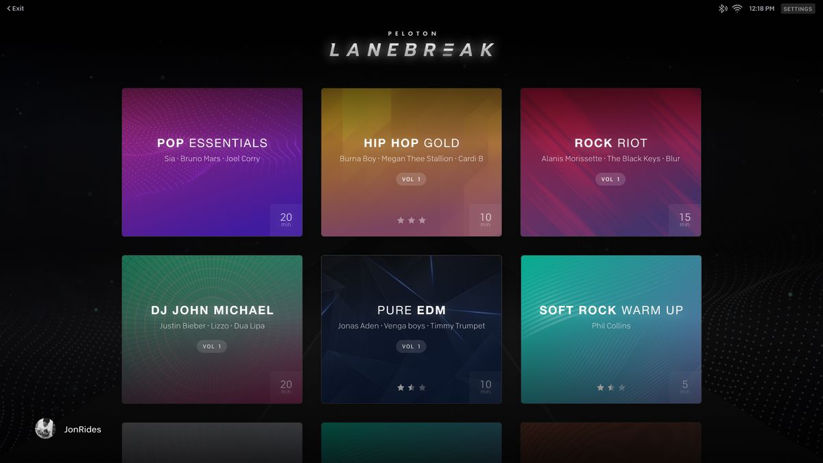 An example of Peloton Lanebreak's user interface