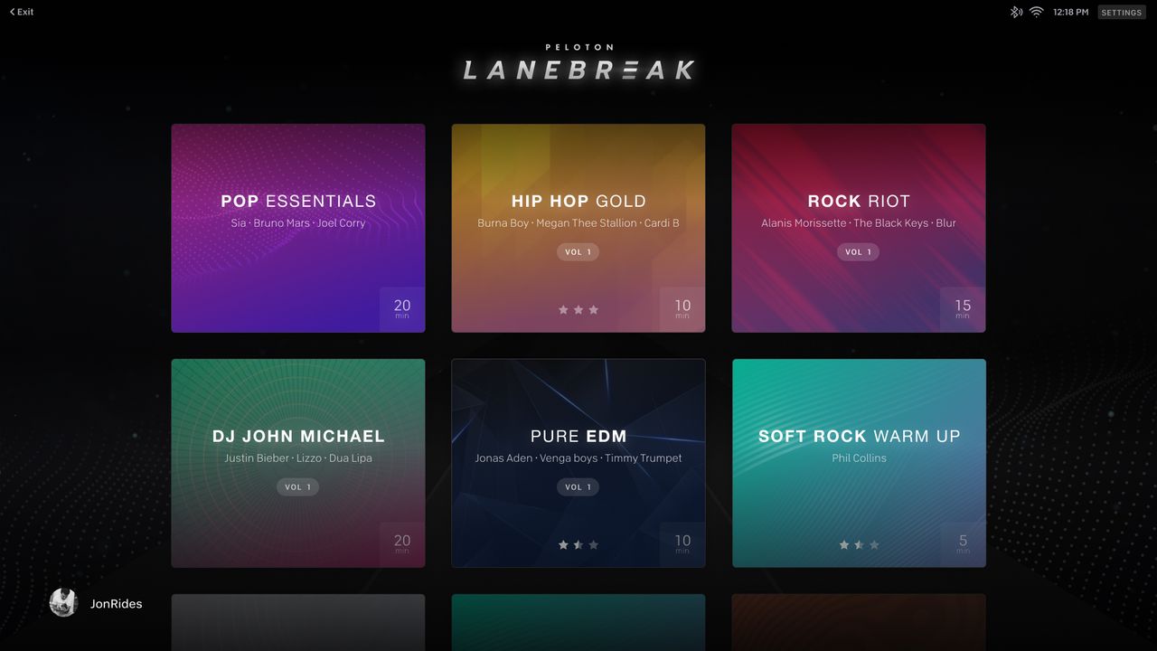 An example of Peloton Lanebreak's user interface