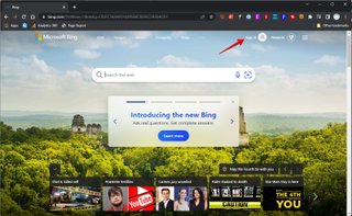 Microsoft Bing homepage viewed in the Edge browser