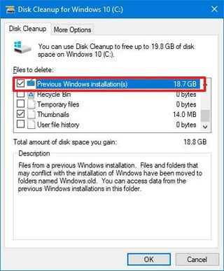 Disk Cleanup delete previous installation