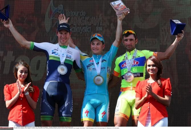 Andrea Guardini with his medal for winning the final stage