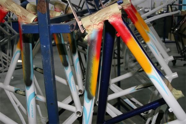 Frames halfway through the painting process