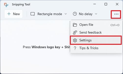 Snipping Tool settings