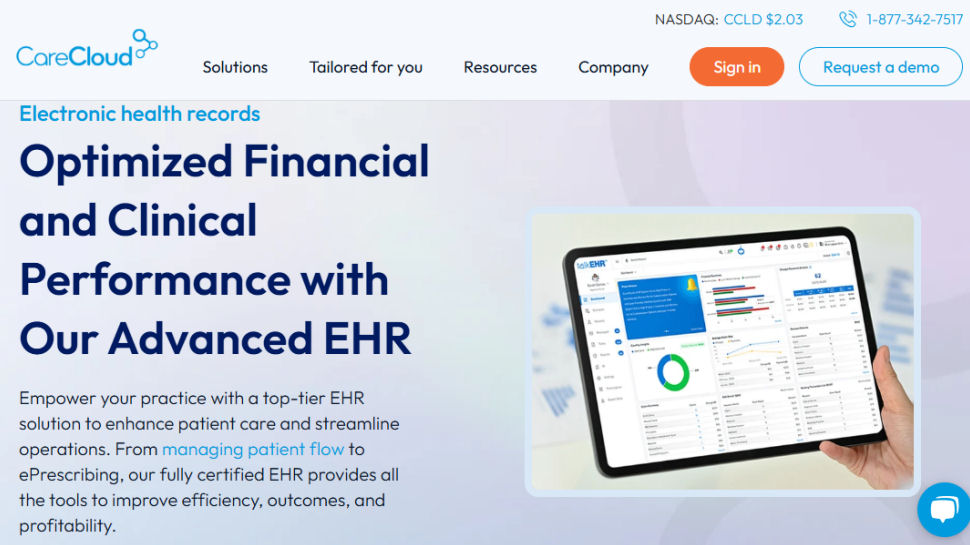 CareCloud Charts website screenshot (May 2025)