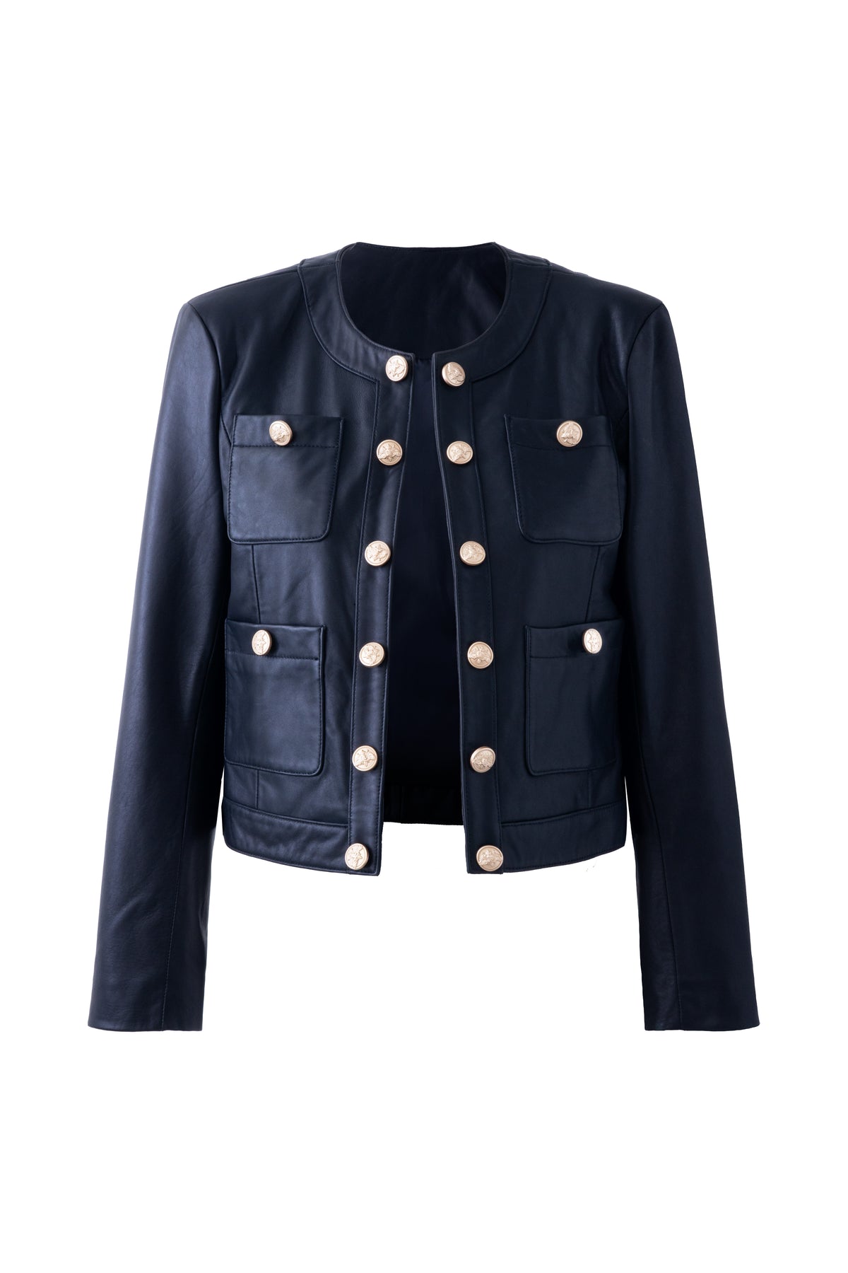 Collarless Leather Jacket