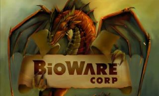 Circa 2002 logo of developer Bioware, with a dragon holding a scroll with the company name on it
