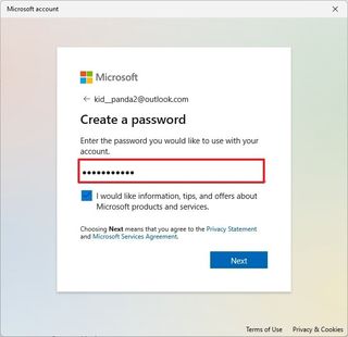 Create account password