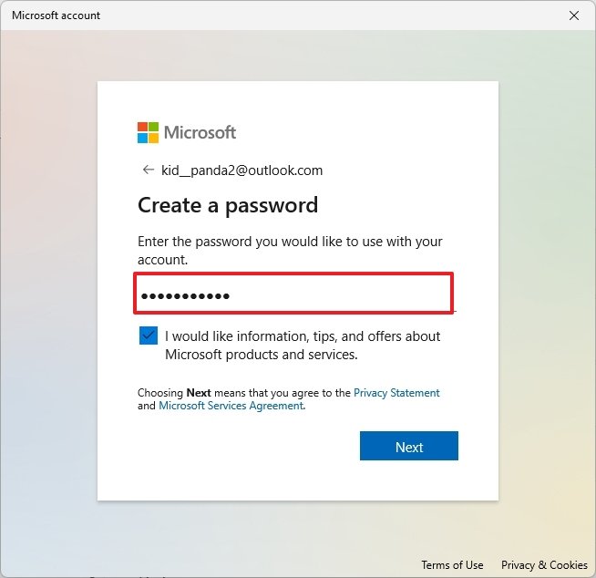 create account password