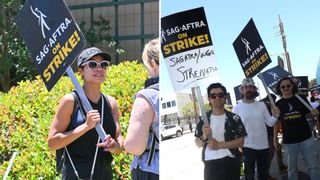 Stars like Rosario Dawson and Adam Scott have joined the Hollywood strike picket lines