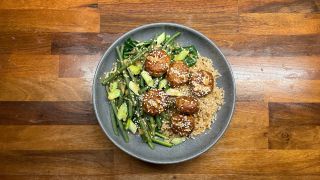 Chicken Meatballs with Sesame Greens from Fresh MOB cookbook