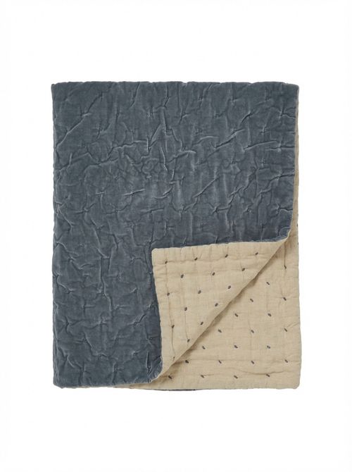 Hand Quilted Velvet Throw | Mineral Blue/natural