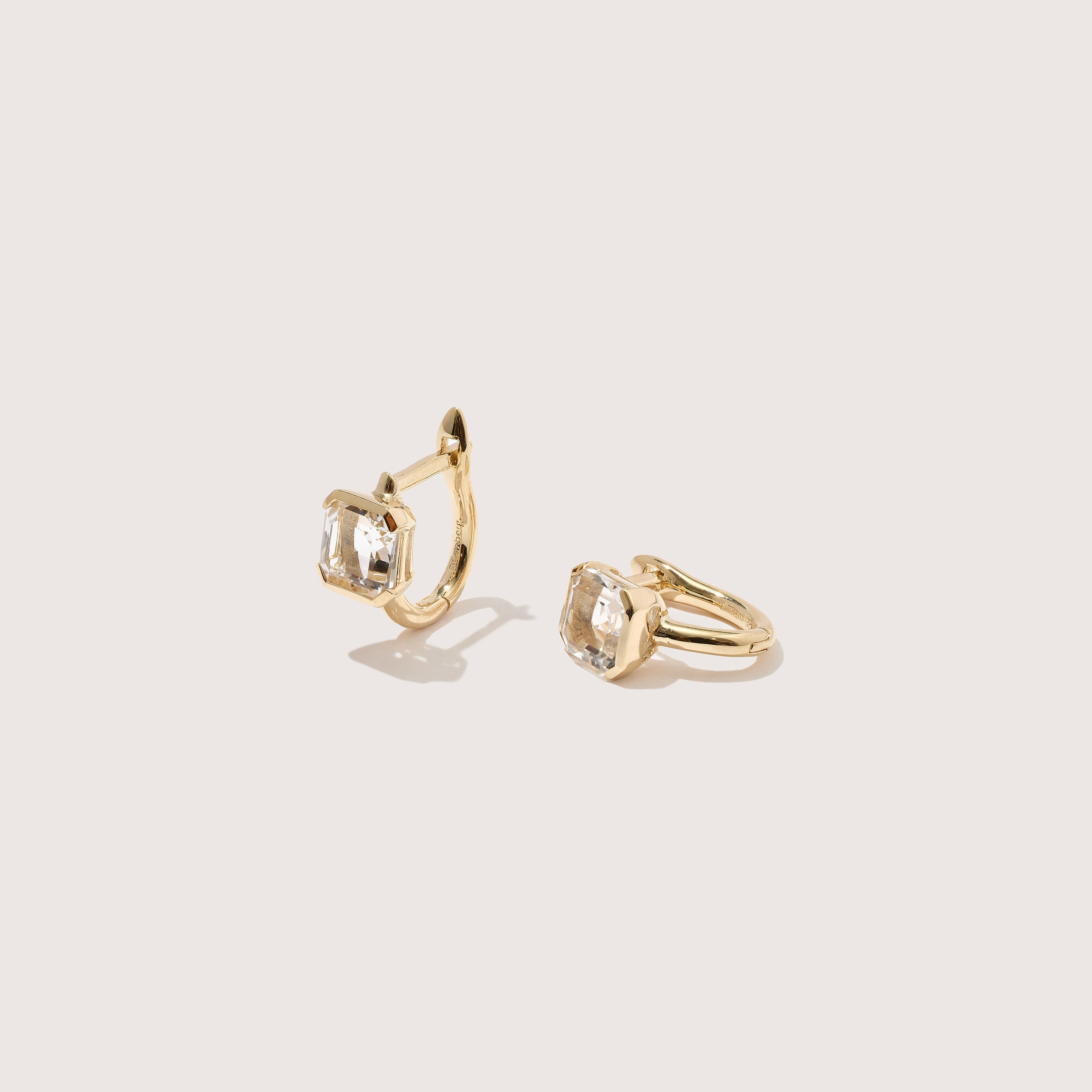 14kt White Topaz Domino Huggie Hoops