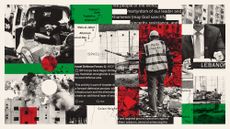 Photo composite illustration of scenes from Israeli attacks on Lebanon, IDF and Hezbollah statements, and Ambassador Arafa at the UN