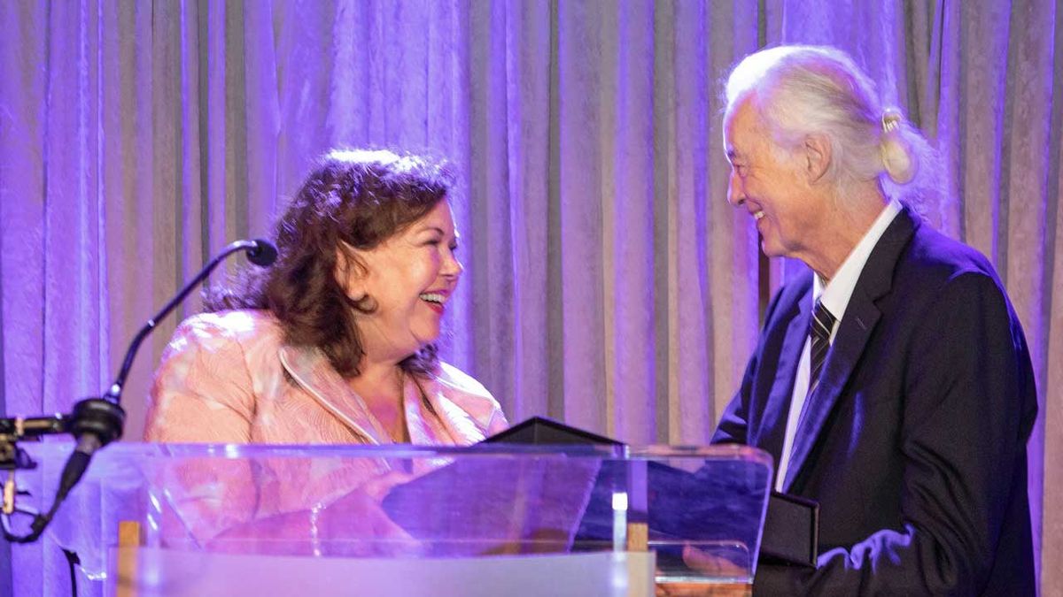 Jimmy Page and Ambassador Karen Pierce at the British Embassy in Washington 