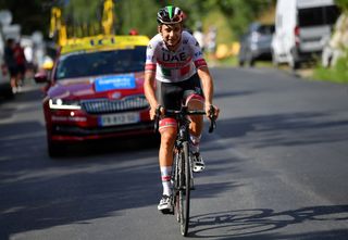 SAINT MARTIN DE BELLEVILLE FRANCE AUGUST 14 Davide Formolo of Italy and Team UAE Team Emirates Breakaway during the 72nd Criterium du Dauphine 2020 Stage 3 a 157km stage from Corenc to Saint Martin de Belleville 1419m dauphine Dauphin on August 14 2020 in Saint Martin de Belleville France Photo by Justin SetterfieldGetty Images