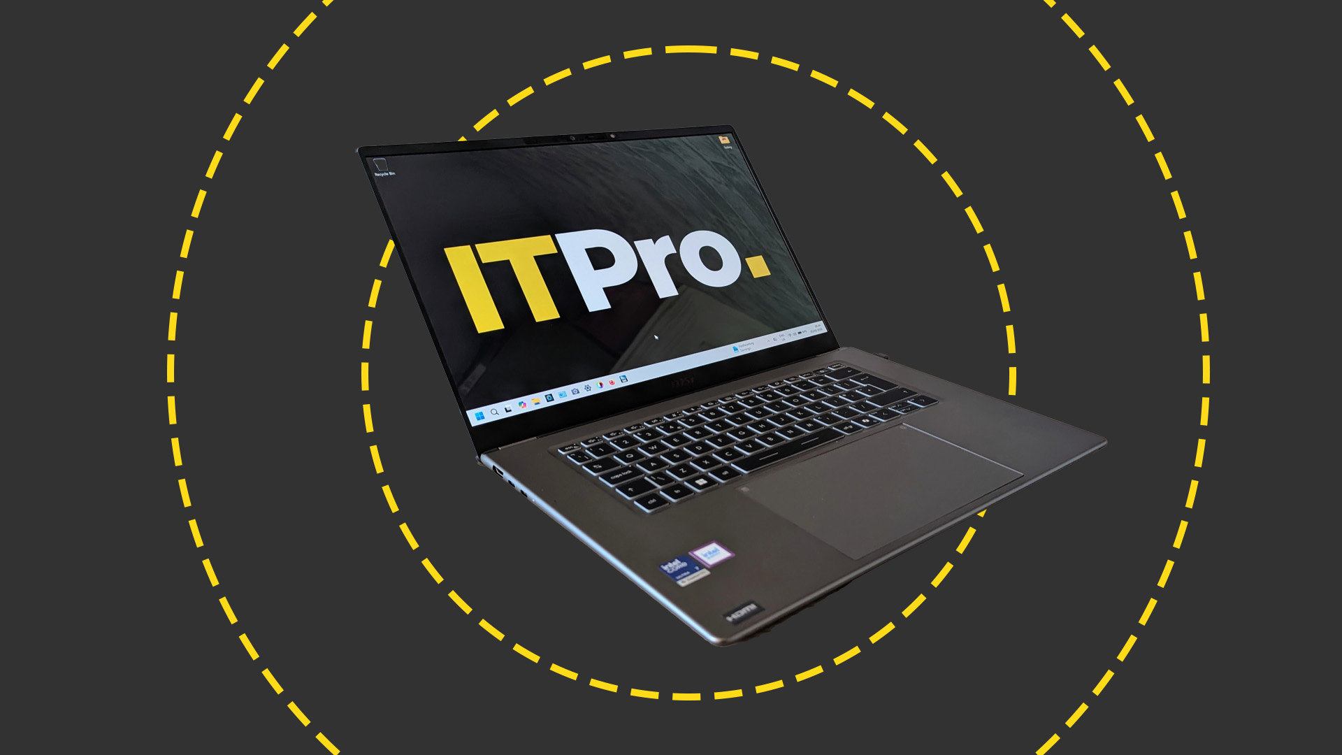 The MSI Prestige A16 AI+ on the ITPro background