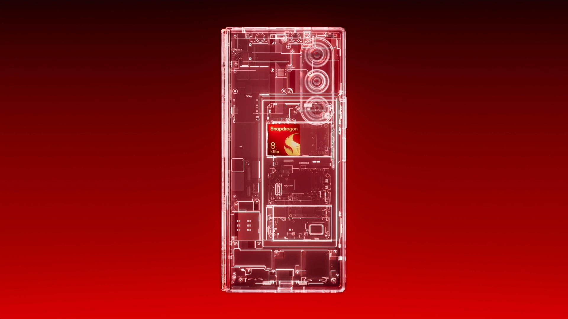 A transparent device with the Snapdragon 8 Elite Gen 5 showing