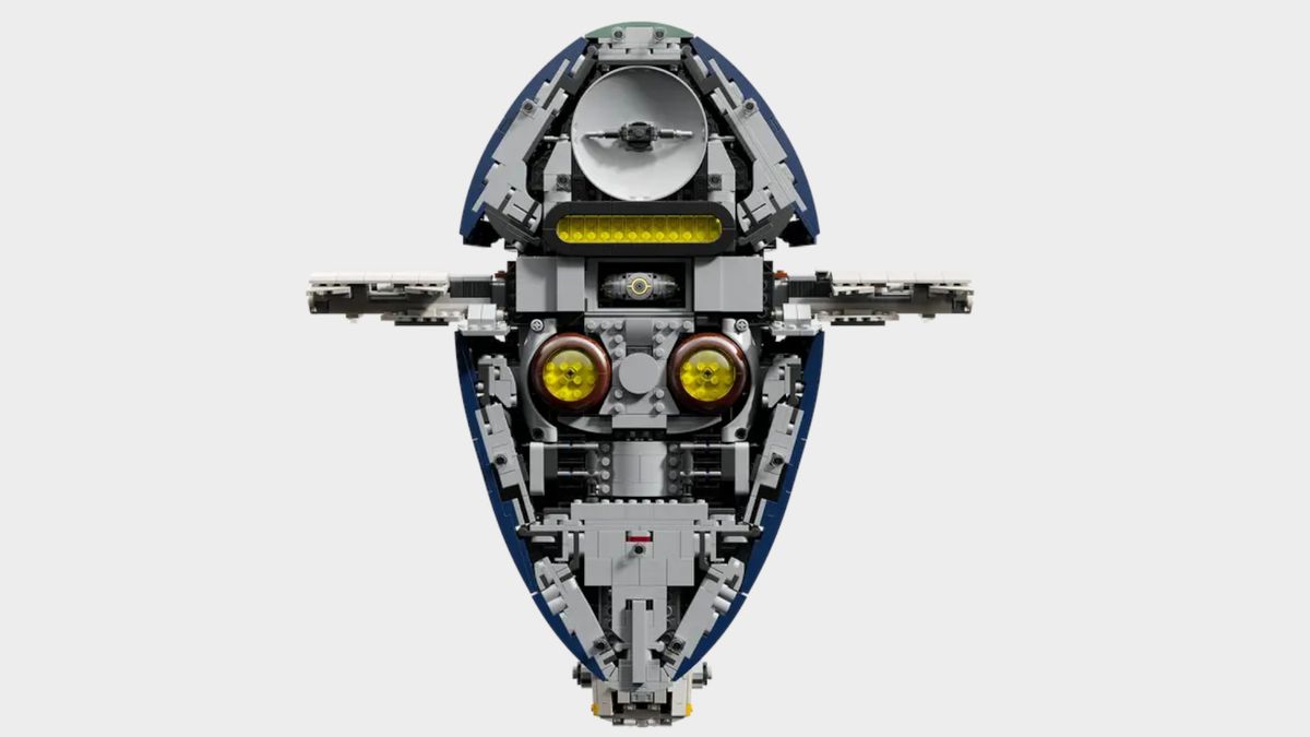 Lego Jango Fett's Firespray-Class Starship set against a plain background