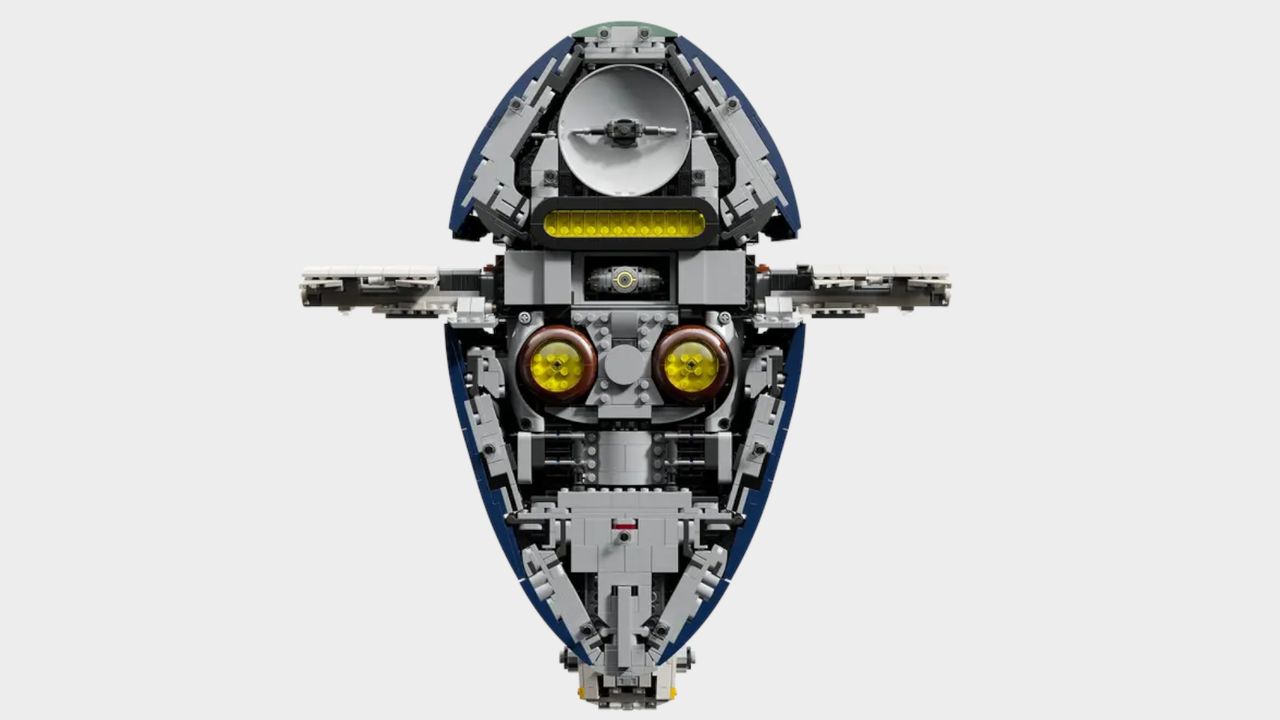 Lego Jango Fett's Firespray-Class Starship set against a plain background