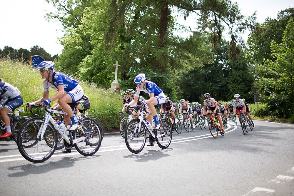 Laurel Rathbun (USA) of UnitedHealthcare Cycling Team rides in the peloton during the Aviva Women's Tour 2016 - Stage 1