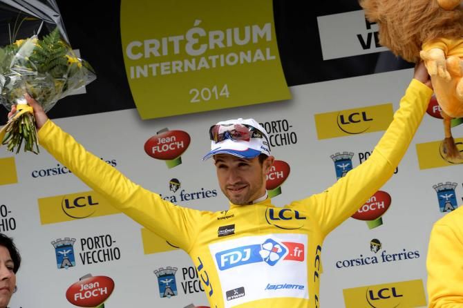 Nacer Bouhanni (FDJ.fr) in the Crit&eacute;rium International leader's jersey after winning stage 1