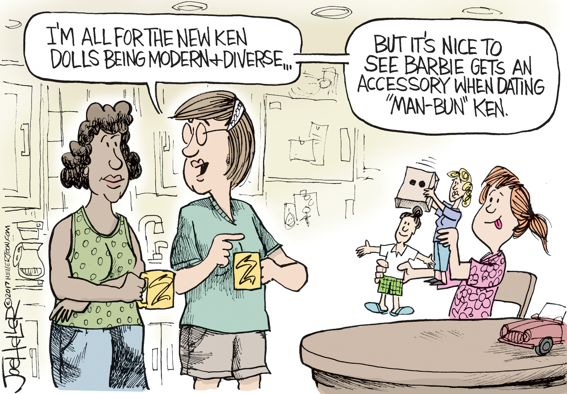 Editorial cartoon U.S. Ken Barbie doll diversity hipster man bun | The Week