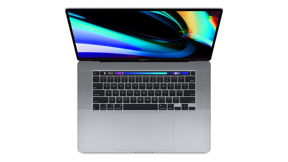 MacBook Pro (16 polegadas, 2019) visto de cima contra um fundo branco