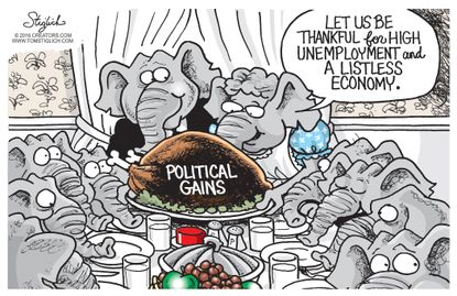 Political cartoon U.S. GOP Thanksgiving dinner