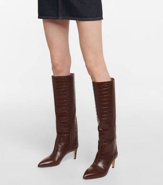 Croc-Effect Leather Knee-High Boots