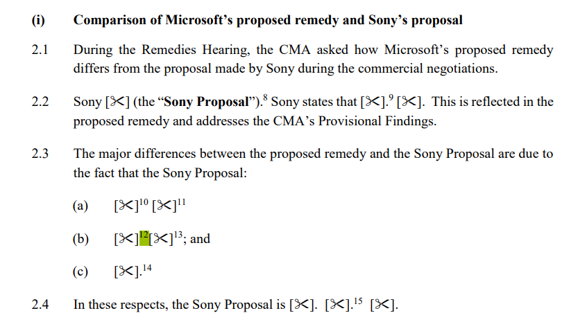 UK CMA regulatory responses from Sony
