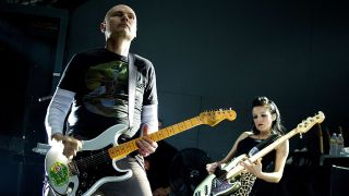 Billy Corgan and Nicole Fiorentino of The Smashing Pumpkins perform in concert at Stubb's Bar-B-Q on September 27, 2012 in Austin, Texas.
