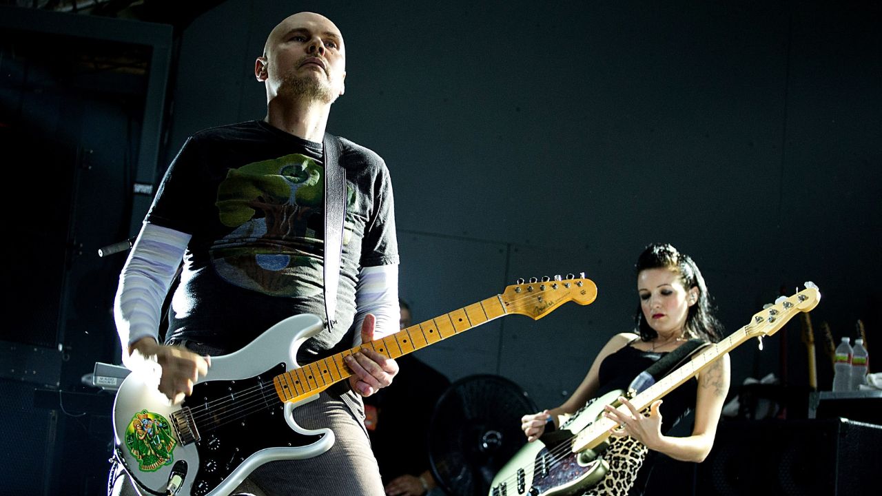 Billy Corgan and Nicole Fiorentino of The Smashing Pumpkins perform in concert at Stubb&#039;s Bar-B-Q on September 27, 2012 in Austin, Texas. 