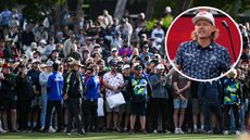 Main image of the crowd on the 18th fairway of LIV Golf Adelaide 2024 - inset image of Cameron Smith