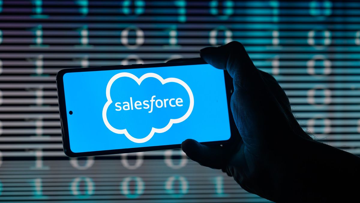 Salesforce logo appears on a mobile screen.