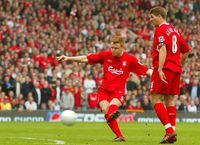 John Arne Riise scores from a free-kick for Liverpool in the 2005/06 FA Cup semi-final against Chelsea