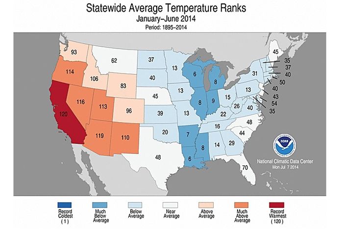 US Statewide Average Temp Graph, hottest temperatures, climate change