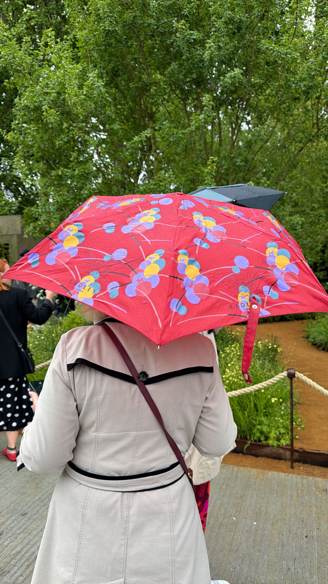 People with umbrellas at chelsea flower show