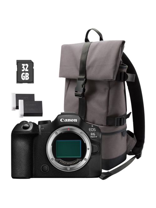 Canon EOS R6 Mark III Mirrorless Camera + Backpack + SD Card + Spare Battery