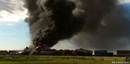 The fiery aftermath of a head-on train collision Tuesday in Texas.