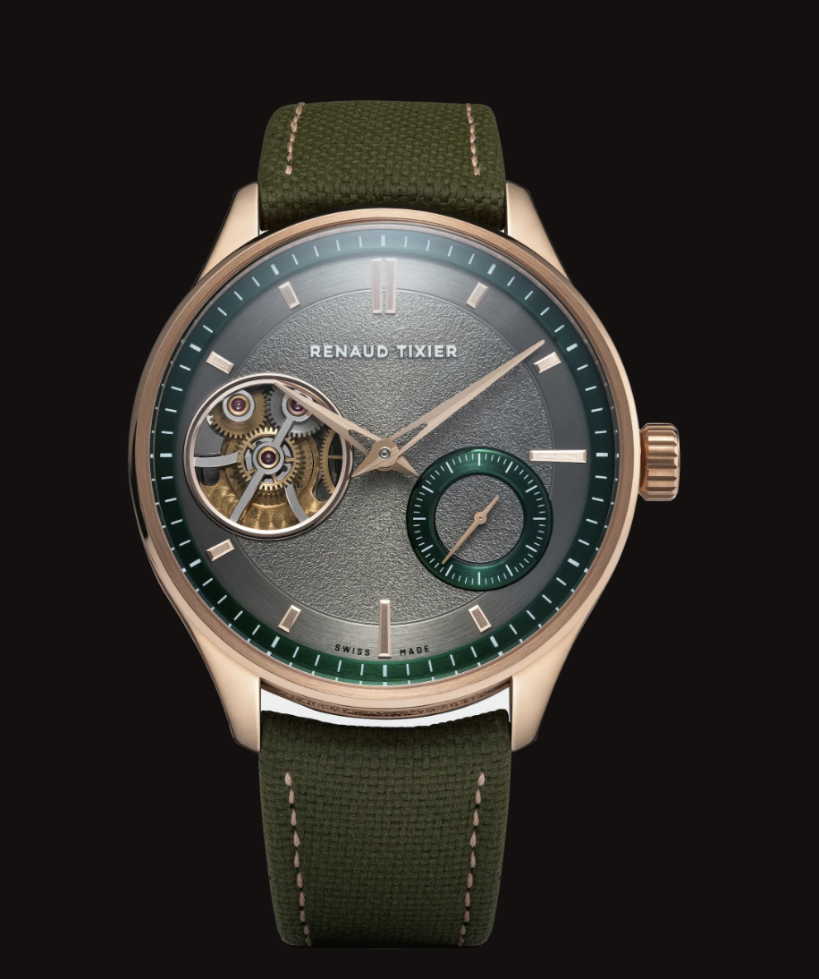 watch with gold case and green strap