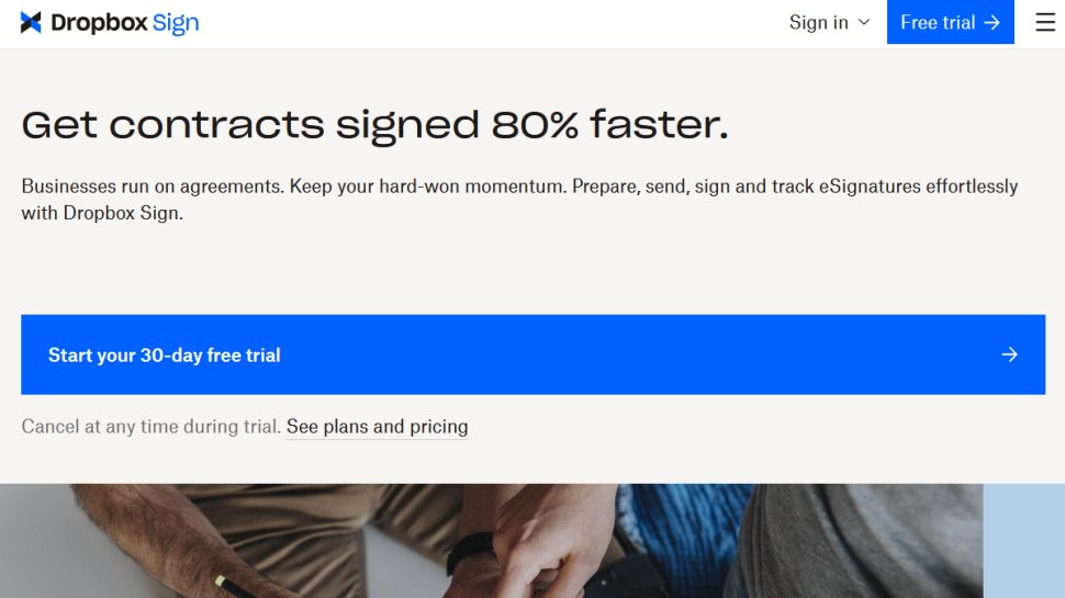 Dropbox Sign website screenshot (February 2026).