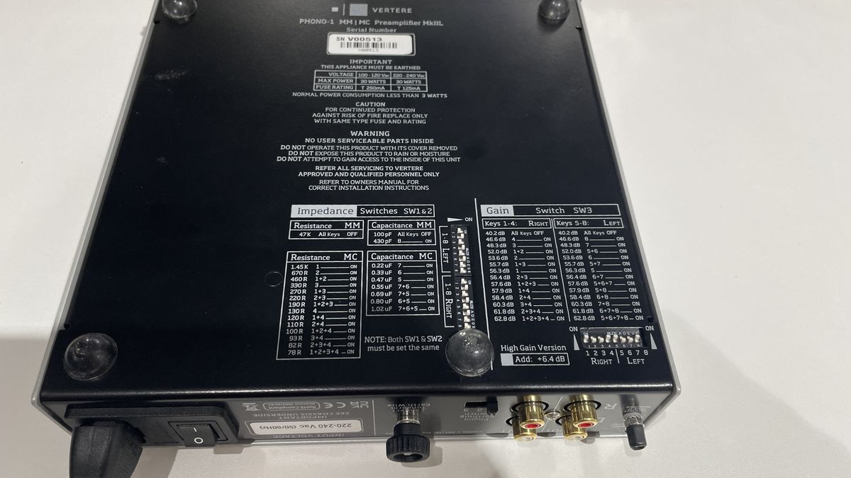 Vertere Phono-1 MkII L connections and adjustments