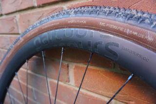 Hutchinson Touareg gravel bike tire mounted on a rim