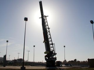 A Terrier-Improved Malemute sounding rocket stands ready for launch from Pad 1 on the 50K launcher at the Wallops Flight Facility. Two of this type of rocket will be used in the ATREX mission.