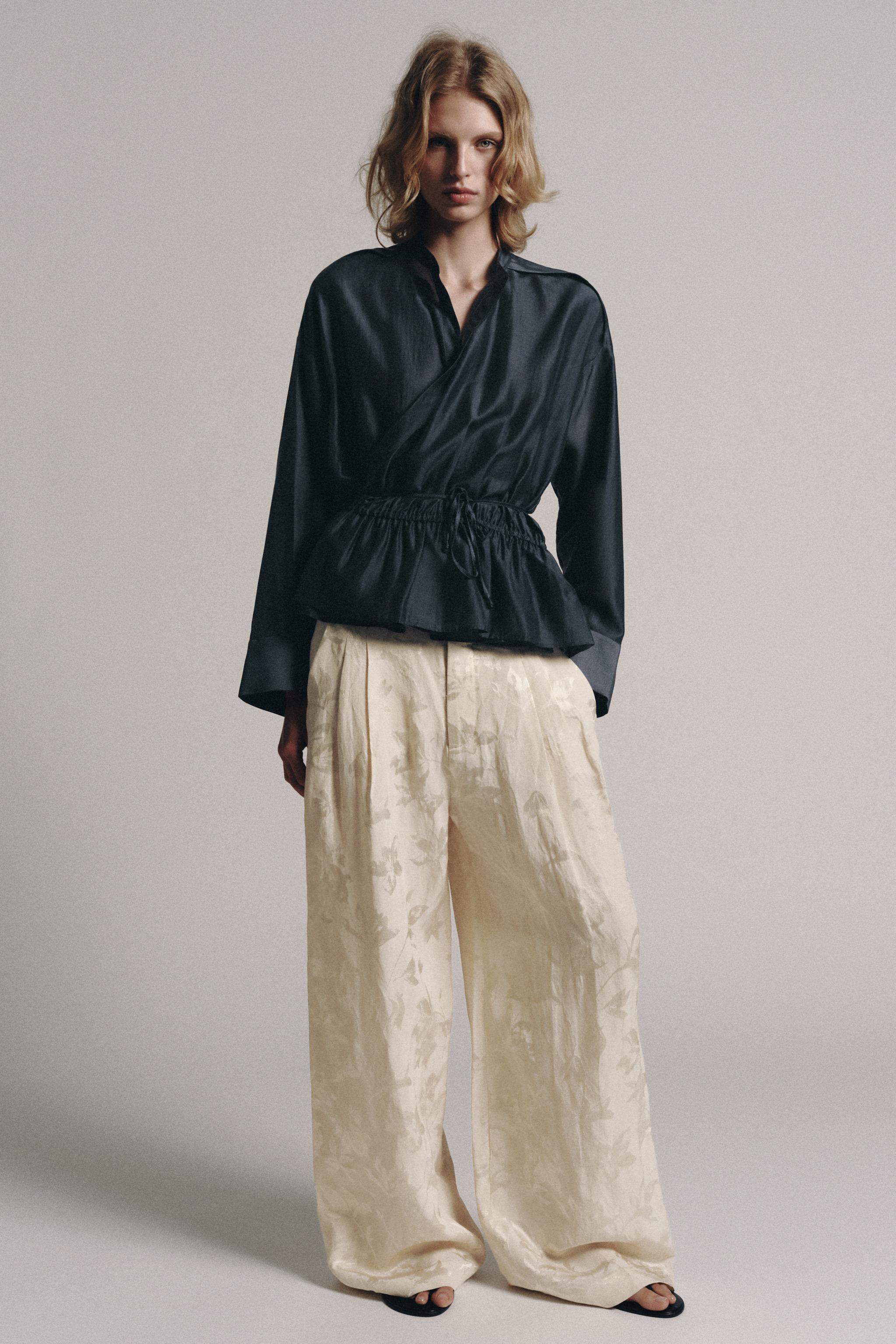 Zw Collection Flowy Wrap Blouse - Gray / Blue - Xs