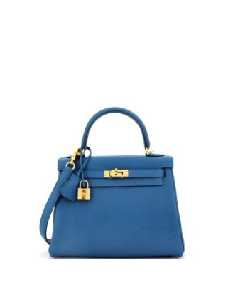 Pre-Owned Hermes Kelly 25 Handbag Blue Togo With Gold Hardware