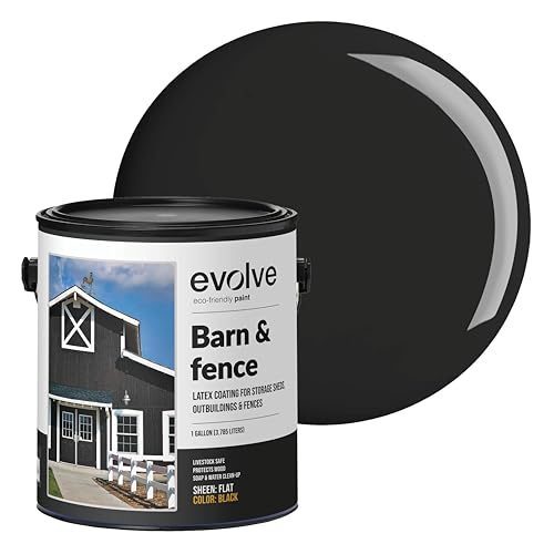 Evolve Barn &amp;amp; Fence Paint, Flat (black), 1 Gallon &amp;ndash; Durable Scratch-Resistant Wood Coating for Outbuildings &amp;amp; Fences, Fast-Dry Water-Based Formula