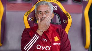 Jose Mourinho looks on from the Roma bench during the Serie A match against Frosinone in October 2023.